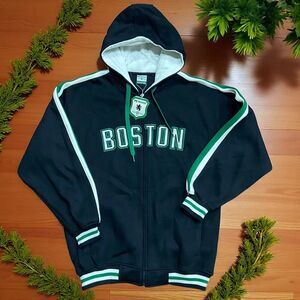 PJ Mark Vintage Y2K Boston Full Zip Embroidered Hoodie Black Green Men's XL NWT
